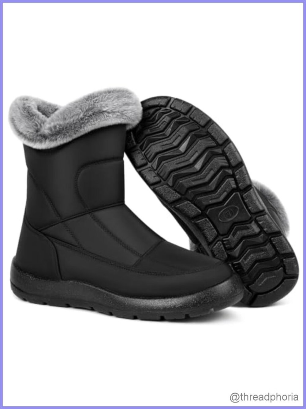Womens Snow Boots Waterproof Anti-Slip Mid Calf Winter Faux Fur Zipper